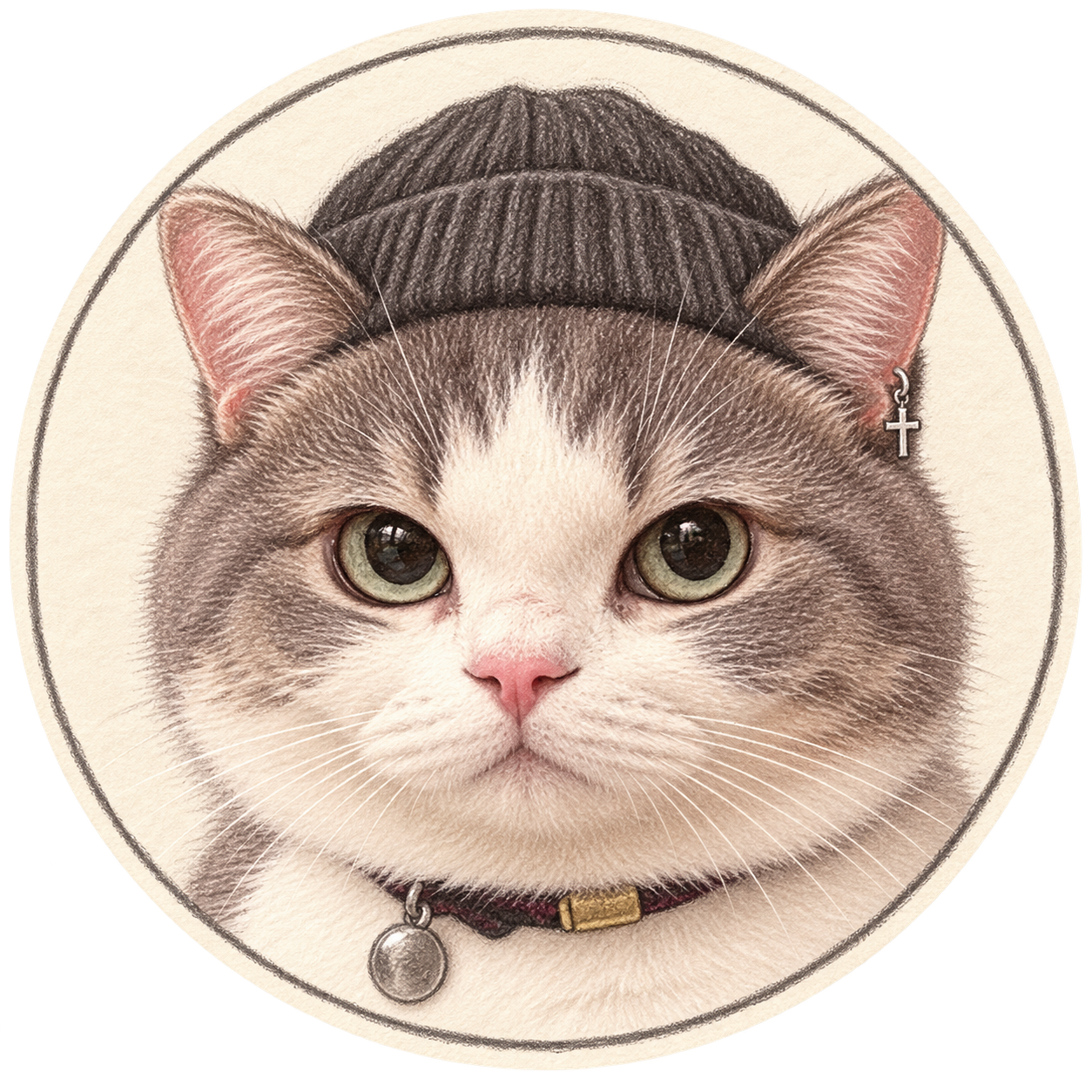 A hand-drawn portrait of Public Cat